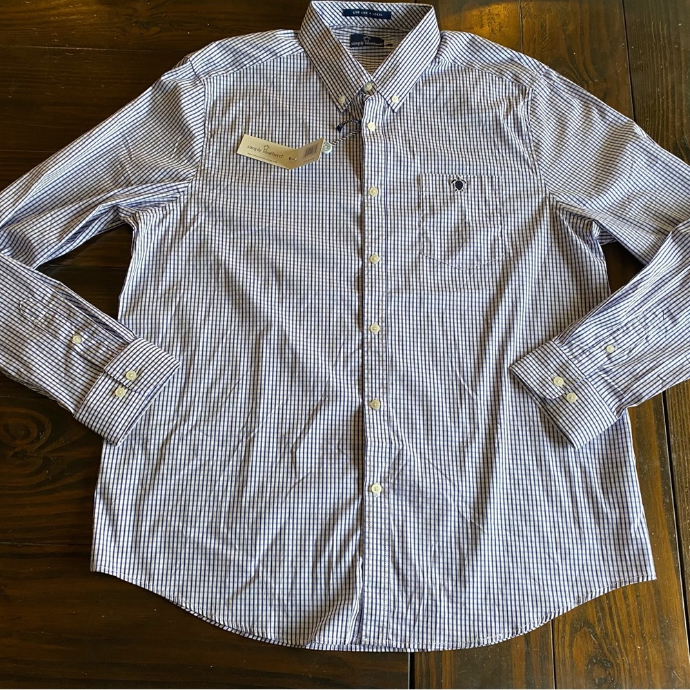 Simply Southern William Long Sleeve Button Down Shirt Blue White Check XXL